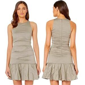 Nicole Miller Collection NWT A-Line Ruffle Hem Stretch Sheath Dress Taupe Size 8